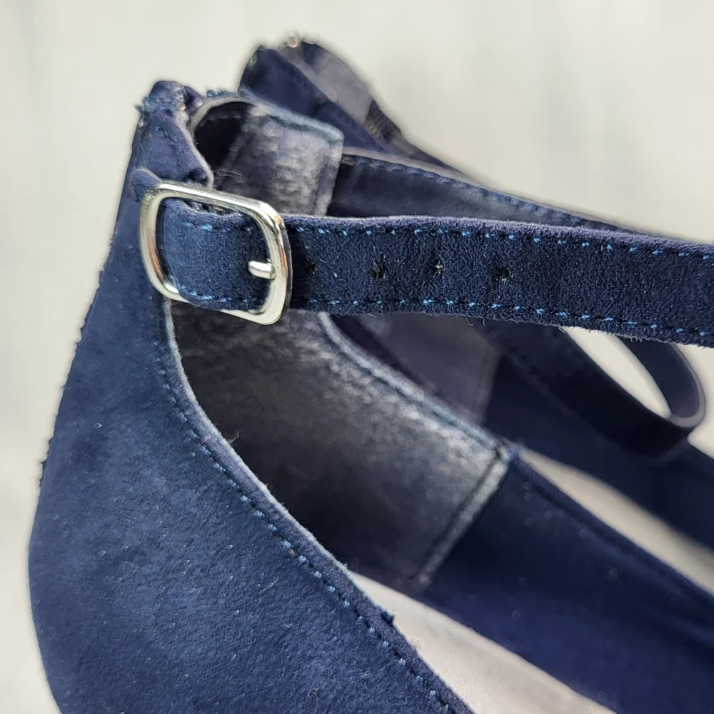 It's Ok Amal Blue SHOES Womens Size 11 Wedge Heels Strapped Ankle Zip Closed Toe